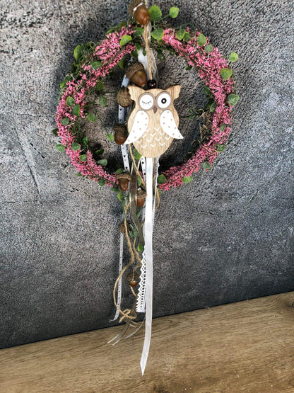 Türkranz Heide Eule Welcome Herbst Herbstlich Türschmuck Modern Wunschfarbe Wunschgröße Tür Schmuck ganzjährig – handgemacht aus Seiden- und Kunstblumen, langlebig & pflegeleicht von SarahsFlowerStudio