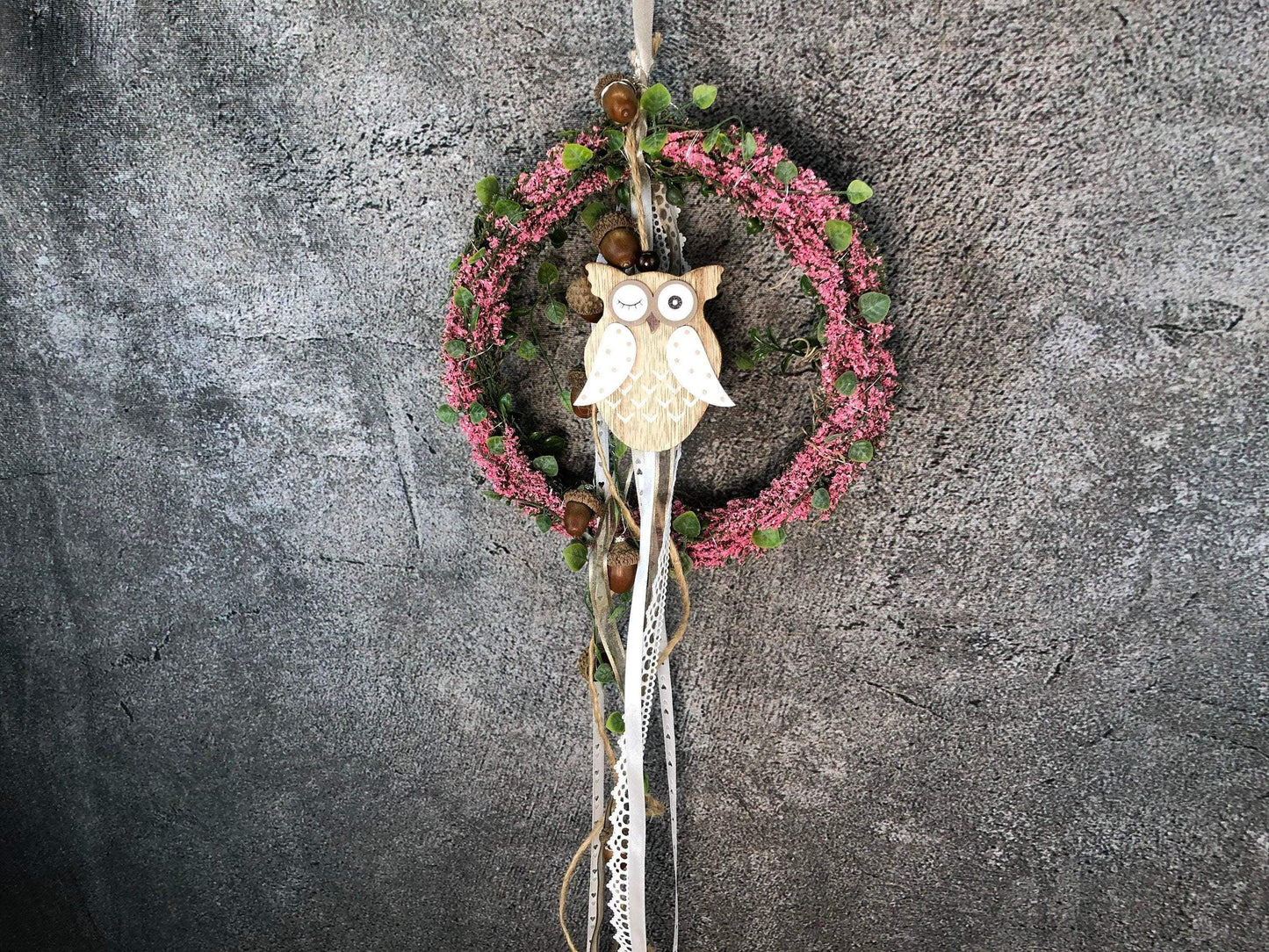 Türkranz Heide Eule Welcome Herbst Herbstlich Türschmuck Modern Wunschfarbe Wunschgröße Tür Schmuck ganzjährig – handgemacht aus Seiden- und Kunstblumen, langlebig & pflegeleicht von SarahsFlowerStudio