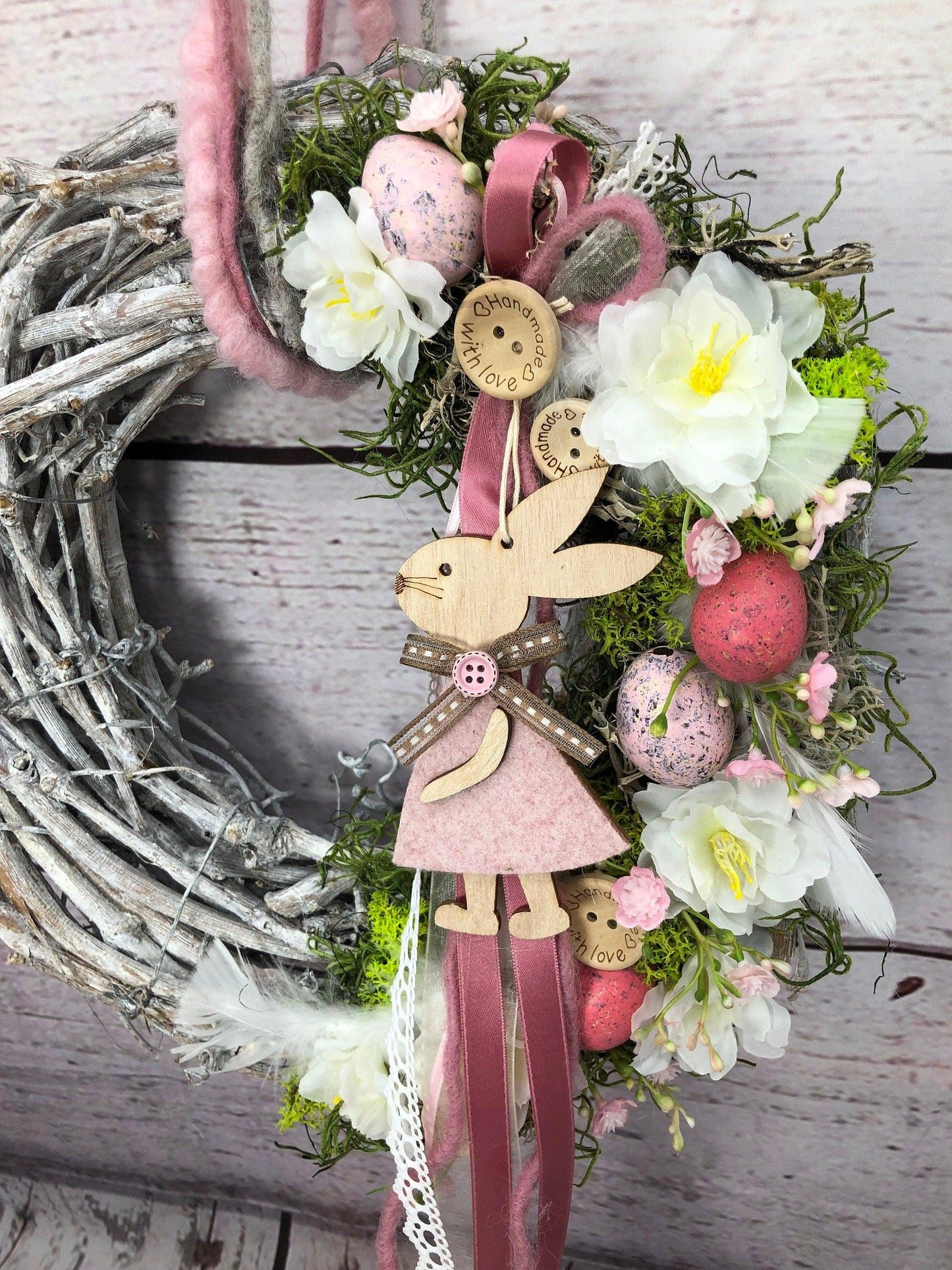 Türkranz Frühlling Hasen & Schleierkraut – Osterkranz Seidenblumen Türdeko – Türkranz – SarahsFlowerStudio
