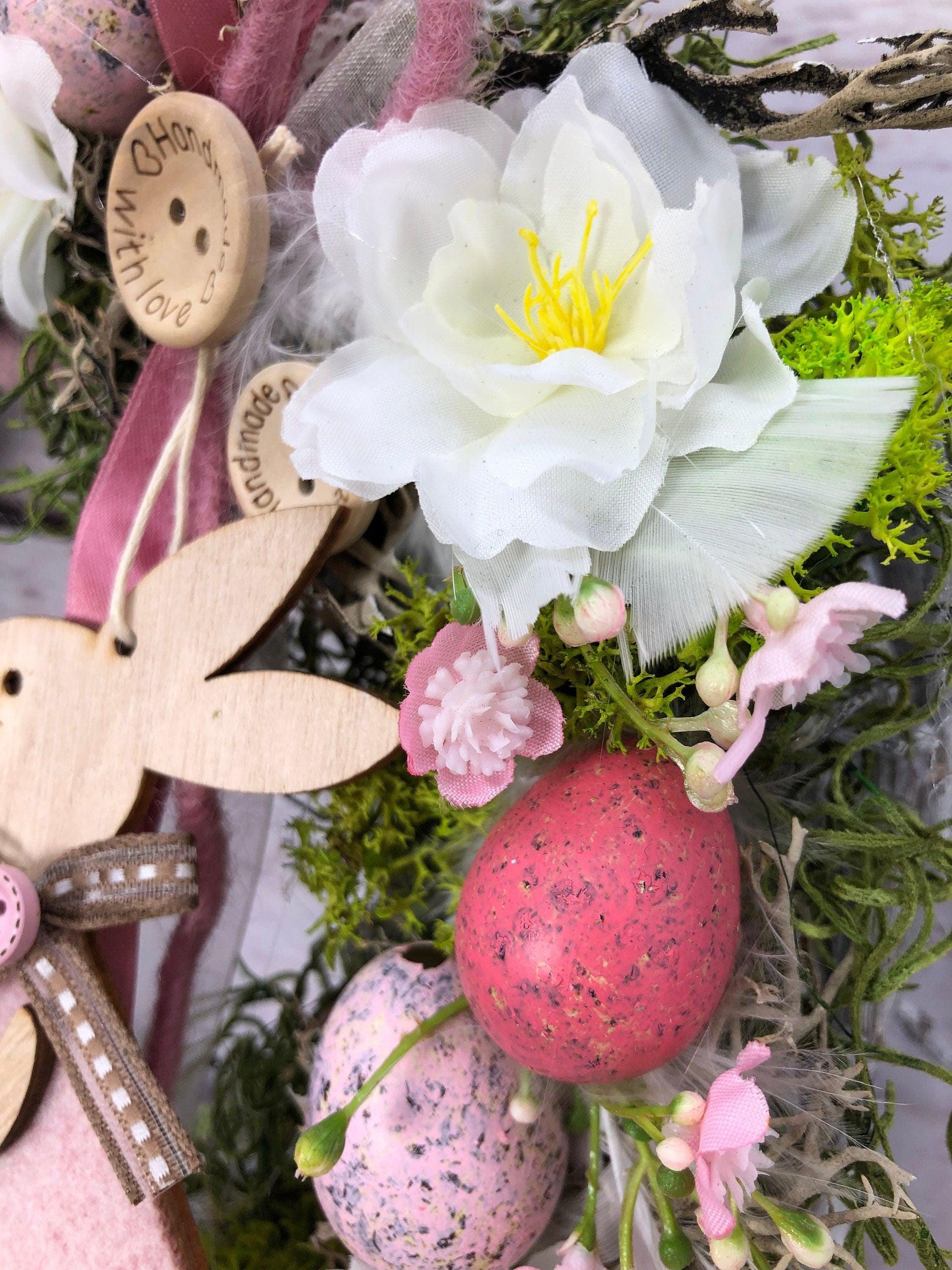 Türkranz Frühlling Hasen & Schleierkraut – Osterkranz Seidenblumen Türdeko – Türkranz – SarahsFlowerStudio