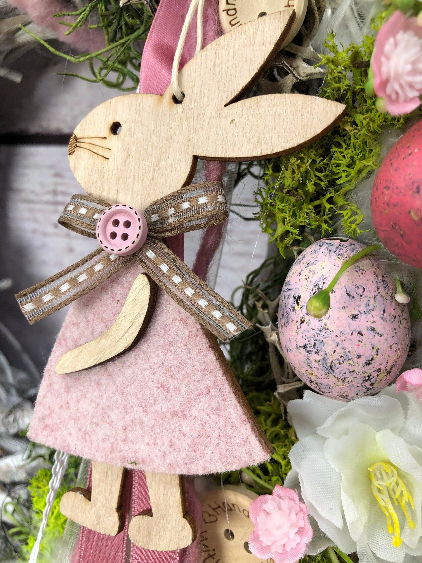 Türkranz Frühlling Hasen & Schleierkraut – Osterkranz Seidenblumen Türdeko – Türkranz – SarahsFlowerStudio