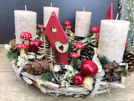 Adventskranz Adventskalender mit 20er LED Lichterkette – handgemacht aus Seiden- und Kunstblumen, langlebig & pflegeleicht von SarahsFlowerStudio