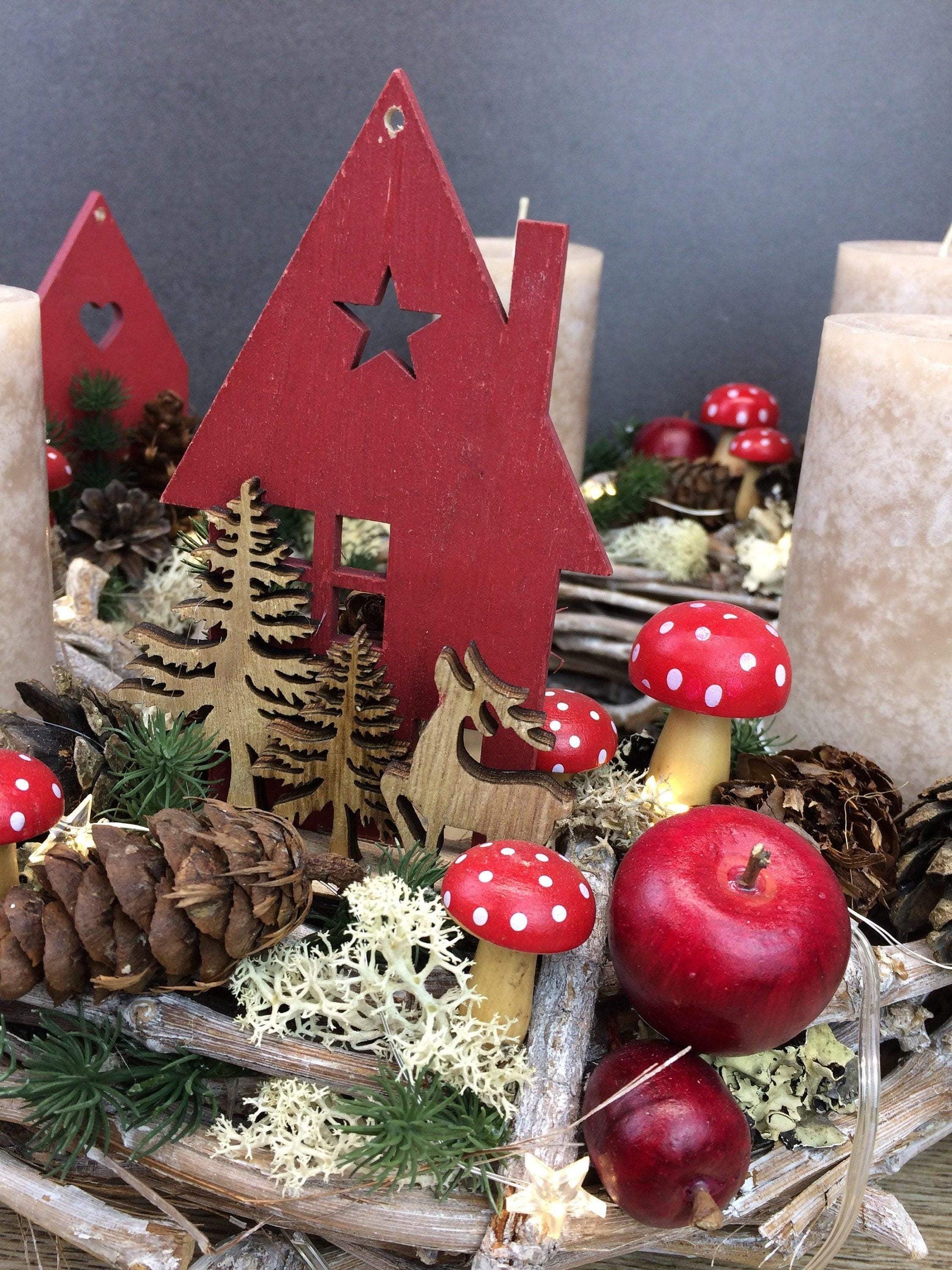 Adventskranz Adventskalender mit 20er LED Lichterkette – handgemacht aus Seiden- und Kunstblumen, langlebig & pflegeleicht von SarahsFlowerStudio