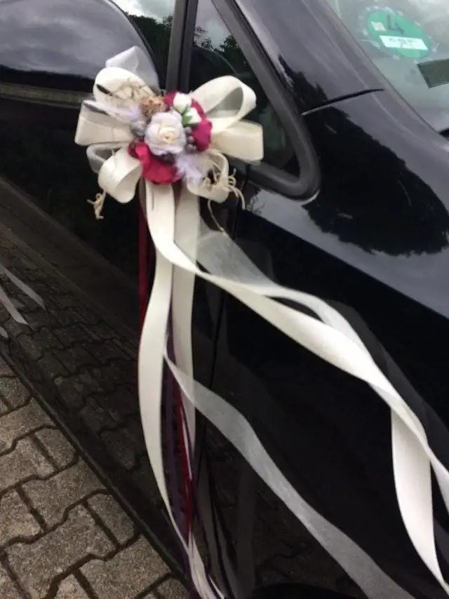 Autoschmuck Set 3 Teilig Herz und Schleifen Autodekoration Autoblumenschmuck Gesteck Hochzeit Kutschen Schmuck Kutschendeko Kutsche Wedding – handgemacht aus Seiden- und Kunstblumen, langlebig & pflegeleicht von SarahsFlowerStudio