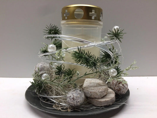 Grabgesteck Florales Windlicht Allerheiligen mit Kerze 20cm Grabdeko Grabdekoration – handgemacht aus Seiden- und Kunstblumen, langlebig & pflegeleicht von SarahsFlowerStudio