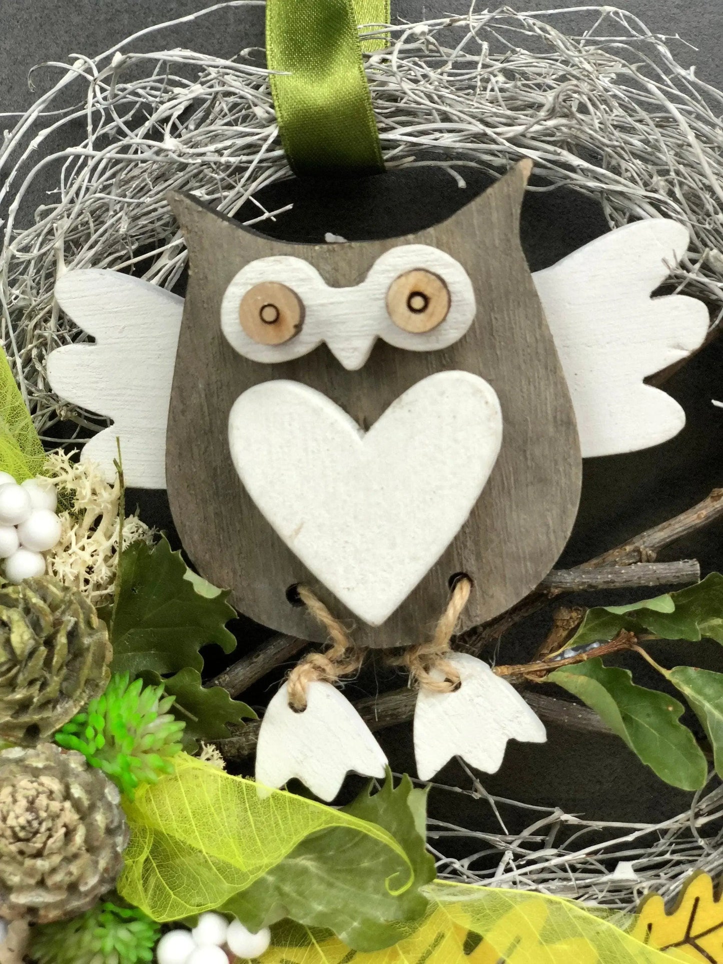 Türkranz 22cm Türdeko Türschmuck Eule Modern Tür Schmuck Herbst herbstlich ganzjährig Herbst – handgemacht aus Seiden- und Kunstblumen, langlebig & pflegeleicht von SarahsFlowerStudio