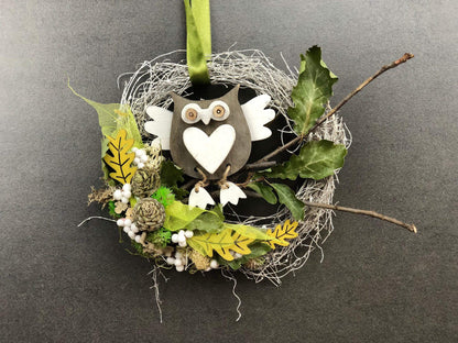 Türkranz 22cm Türdeko Türschmuck Eule Modern Tür Schmuck Herbst herbstlich ganzjährig Herbst – handgemacht aus Seiden- und Kunstblumen, langlebig & pflegeleicht von SarahsFlowerStudio