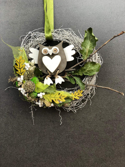 Türkranz 22cm Türdeko Türschmuck Eule Modern Tür Schmuck Herbst herbstlich ganzjährig Herbst – handgemacht aus Seiden- und Kunstblumen, langlebig & pflegeleicht von SarahsFlowerStudio