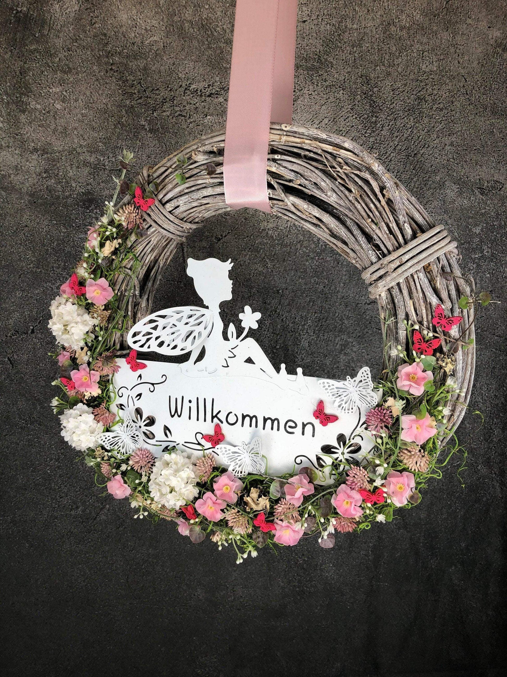 Türkranz Türdeko Türschmuck Kirschblüten Fee Willkommen Modern ganzjährig Tür Schmuck Herbst – handgemacht aus Seiden- und Kunstblumen, langlebig & pflegeleicht von SarahsFlowerStudio