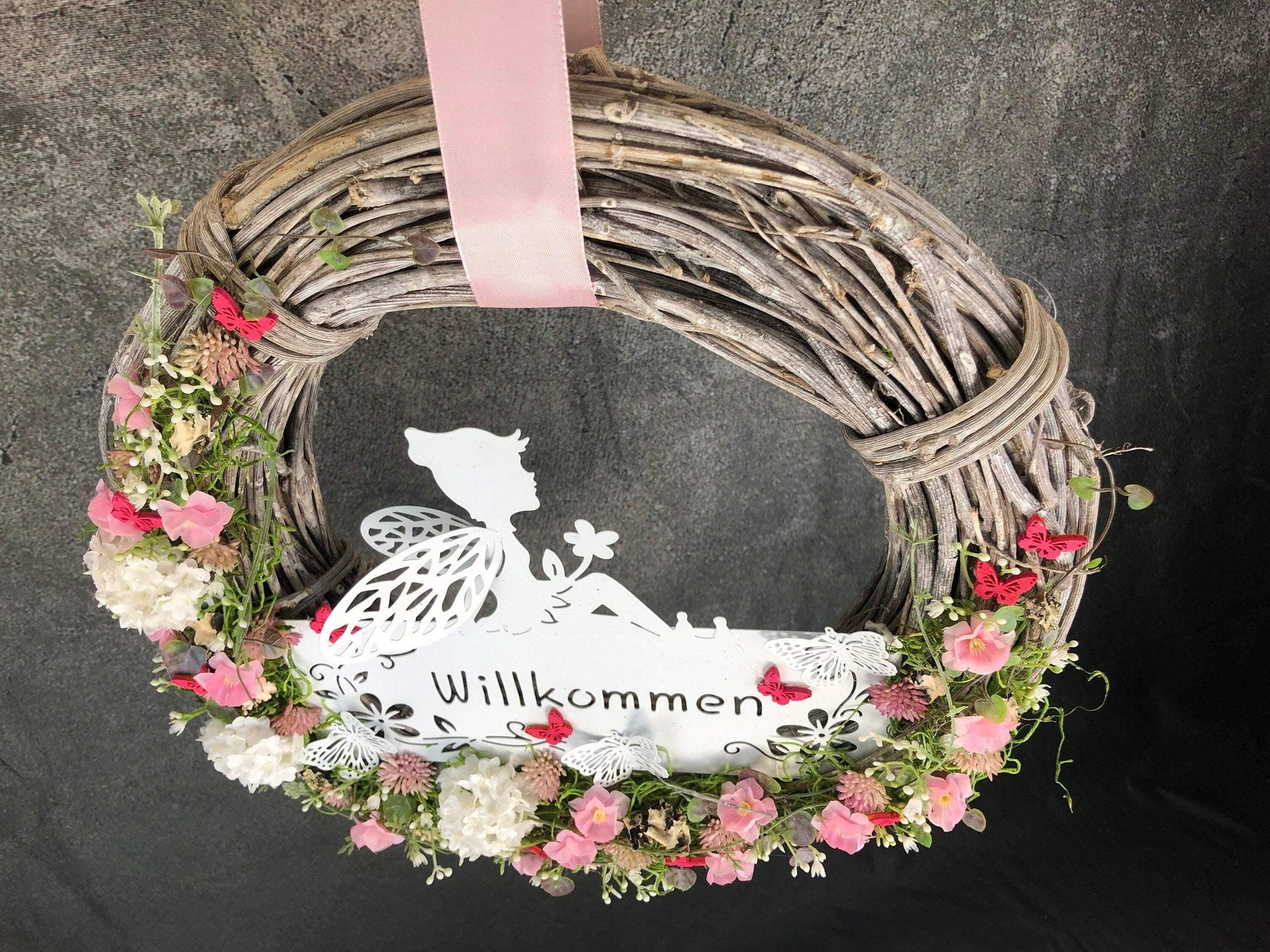 Türkranz Türdeko Türschmuck Kirschblüten Fee Willkommen Modern ganzjährig Tür Schmuck Herbst – handgemacht aus Seiden- und Kunstblumen, langlebig & pflegeleicht von SarahsFlowerStudio