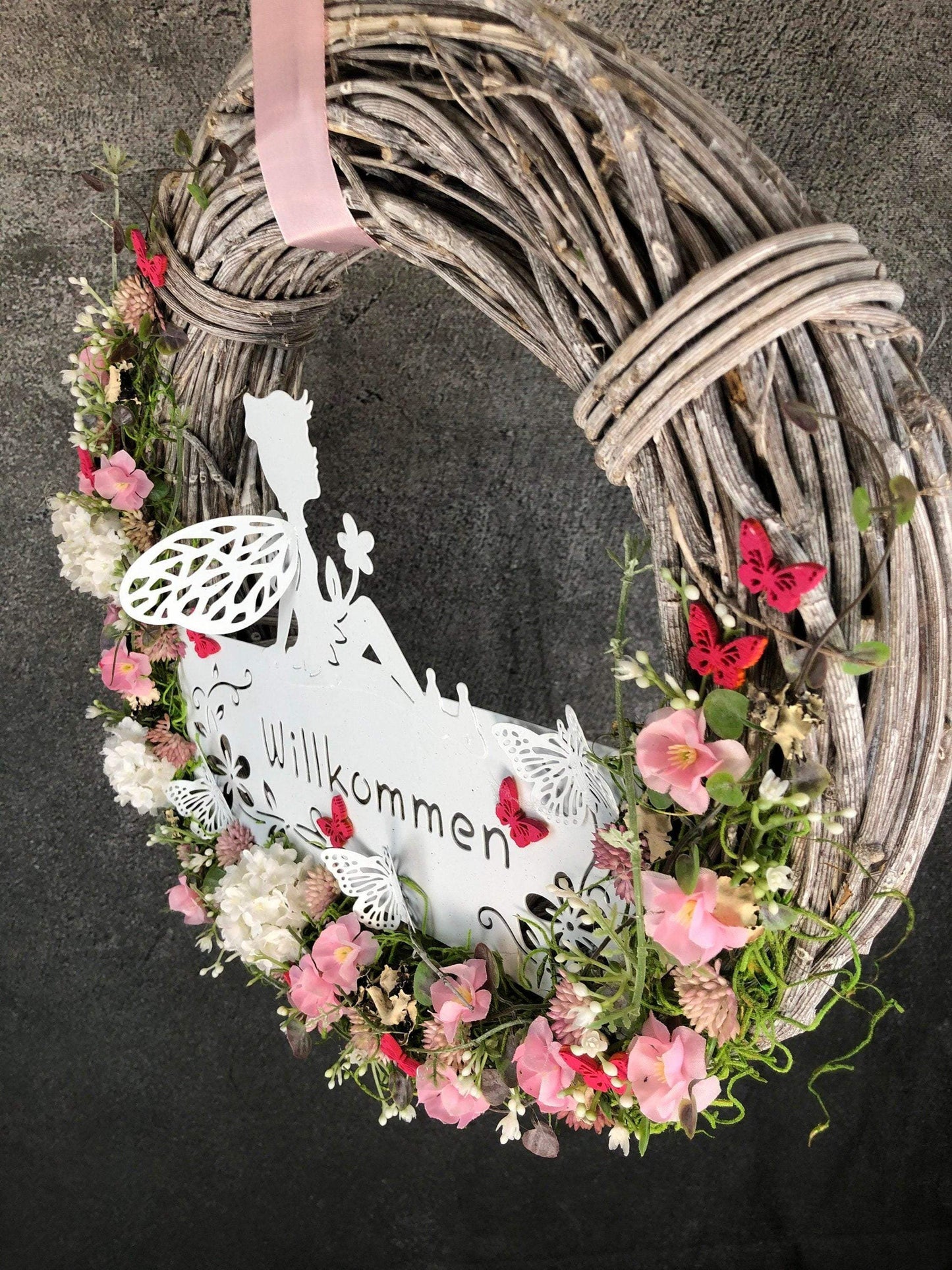 Türkranz Türdeko Türschmuck Kirschblüten Fee Willkommen Modern ganzjährig Tür Schmuck Herbst – handgemacht aus Seiden- und Kunstblumen, langlebig & pflegeleicht von SarahsFlowerStudio