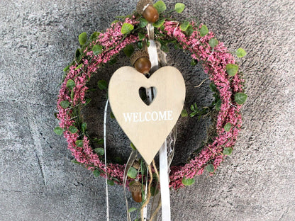 Türkranz Heide Erika Herz Welcome Herbst Herbstlich Türschmuck Modern Wunschfarbe Wunschgröße Tür Schmuck ganzjährig – handgemacht aus Seiden- und Kunstblumen, langlebig & pflegeleicht von SarahsFlowerStudio