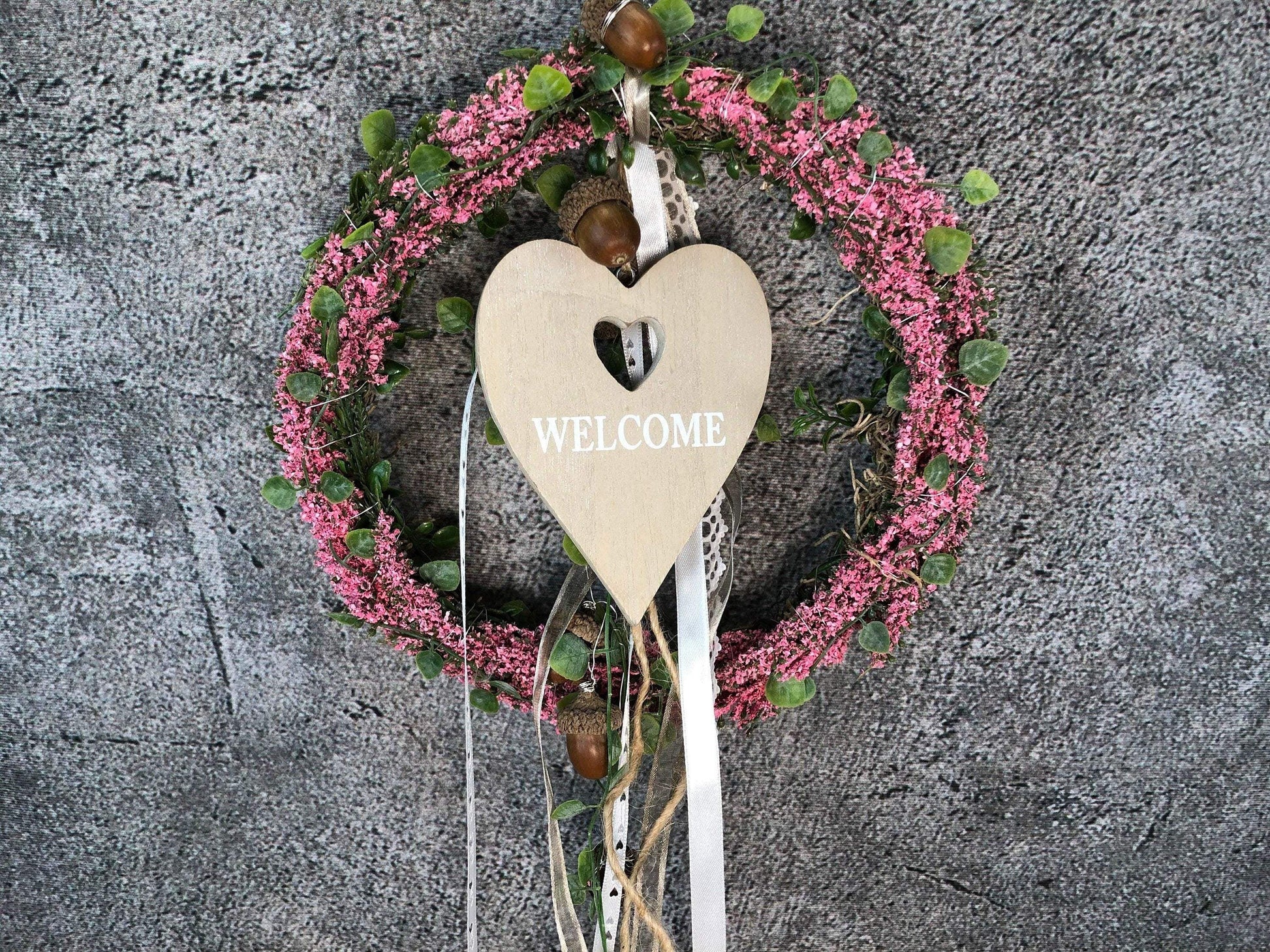 Türkranz Heide Erika Herz Welcome Herbst Herbstlich Türschmuck Modern Wunschfarbe Wunschgröße Tür Schmuck ganzjährig – handgemacht aus Seiden- und Kunstblumen, langlebig & pflegeleicht von SarahsFlowerStudio