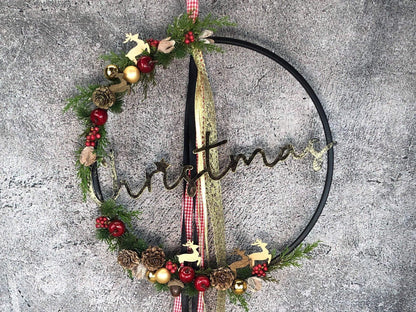 Türkranz Kranz Christmas Advent Modern Ring Fenster Fensterschmuck Fensterdeko Deko Weihnachten Zapfen Wachszapfen – handgemacht aus Seiden- und Kunstblumen, langlebig & pflegeleicht von SarahsFlowerStudio
