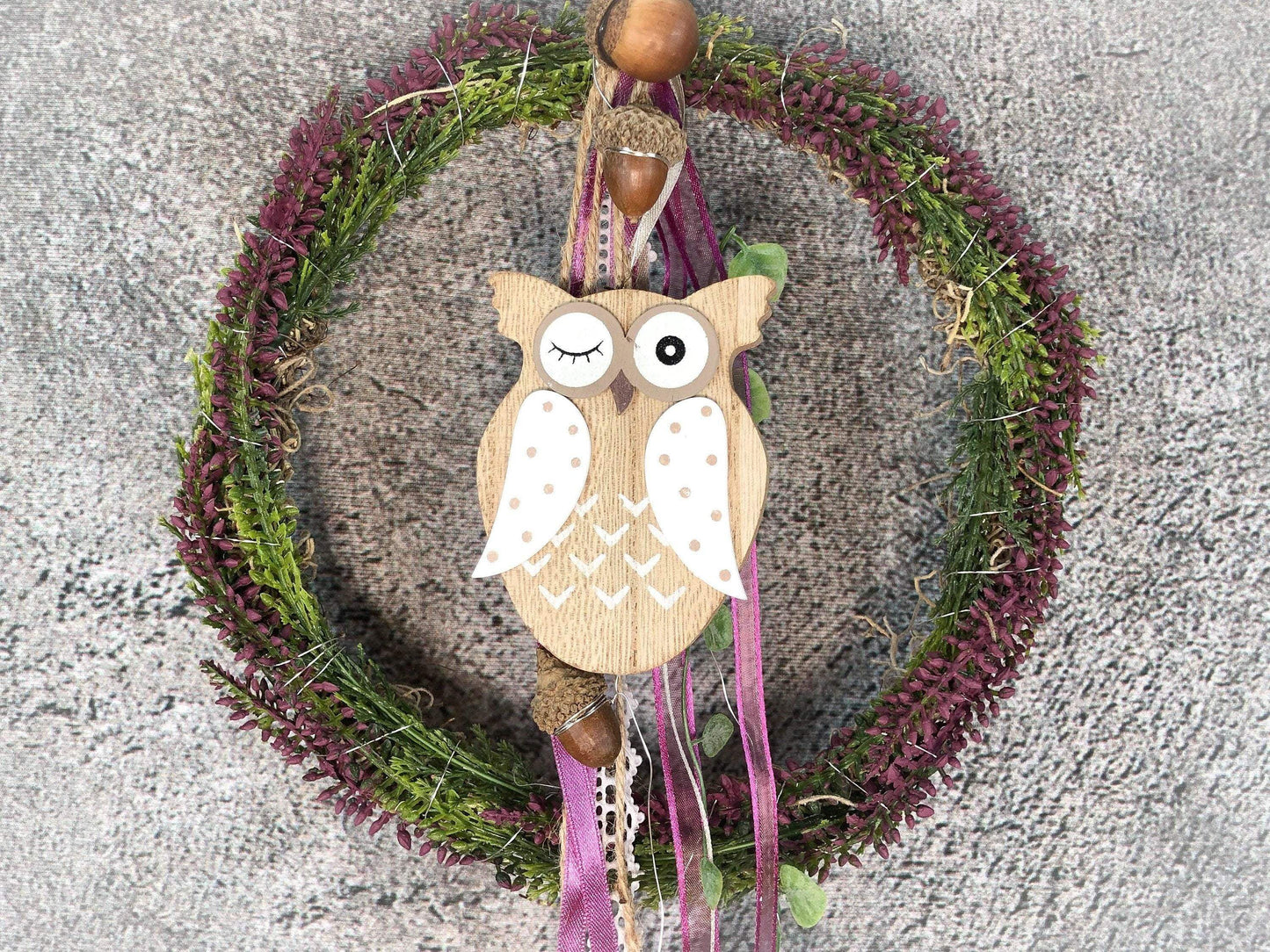 Türkranz Heide Eule Herbst Herbstlich Türschmuck Modern Wunschfarbe Wunschgröße Tür Schmuck ganzjährig – handgemacht aus Seiden- und Kunstblumen, langlebig & pflegeleicht von SarahsFlowerStudio