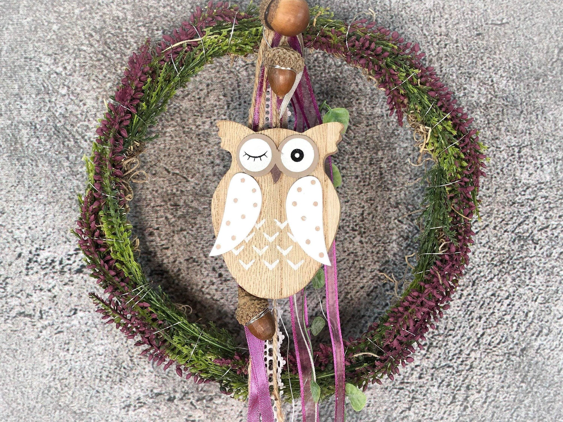 Türkranz Heide Eule Herbst Herbstlich Türschmuck Modern Wunschfarbe Wunschgröße Tür Schmuck ganzjährig – handgemacht aus Seiden- und Kunstblumen, langlebig & pflegeleicht von SarahsFlowerStudio