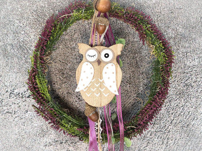 Türkranz Heide Eule Herbst Herbstlich Türschmuck Modern Wunschfarbe Wunschgröße Tür Schmuck ganzjährig – handgemacht aus Seiden- und Kunstblumen, langlebig & pflegeleicht von SarahsFlowerStudio