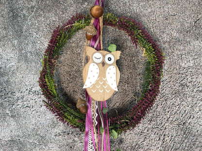 Türkranz Heide Eule Herbst Herbstlich Türschmuck Modern Wunschfarbe Wunschgröße Tür Schmuck ganzjährig – handgemacht aus Seiden- und Kunstblumen, langlebig & pflegeleicht von SarahsFlowerStudio