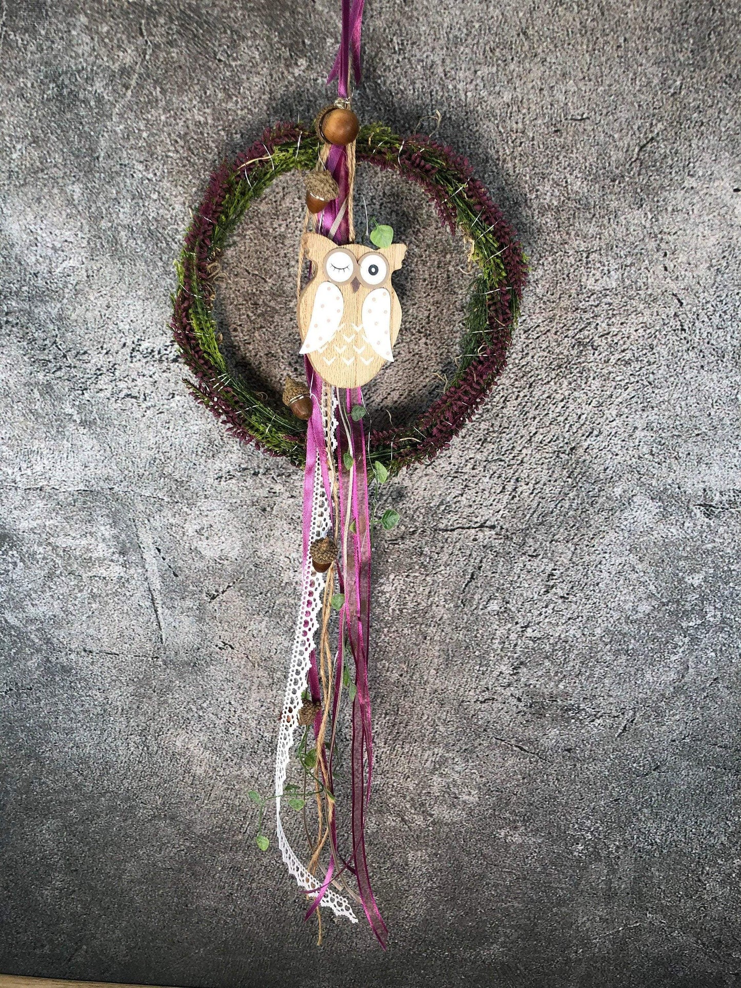 Türkranz Heide Eule Herbst Herbstlich Türschmuck Modern Wunschfarbe Wunschgröße Tür Schmuck ganzjährig – handgemacht aus Seiden- und Kunstblumen, langlebig & pflegeleicht von SarahsFlowerStudio