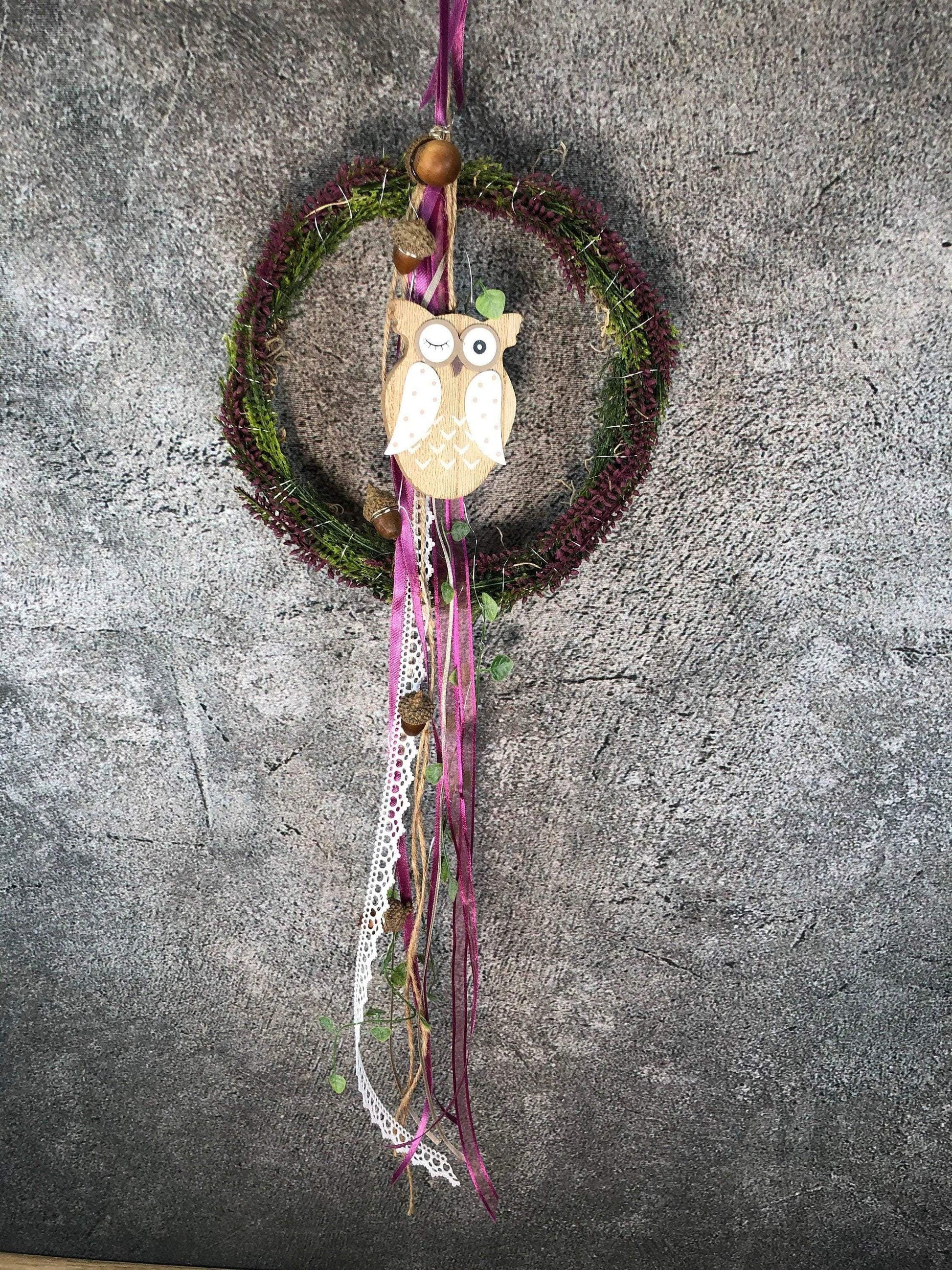 Türkranz Heide Eule Herbst Herbstlich Türschmuck Modern Wunschfarbe Wunschgröße Tür Schmuck ganzjährig – handgemacht aus Seiden- und Kunstblumen, langlebig & pflegeleicht von SarahsFlowerStudio