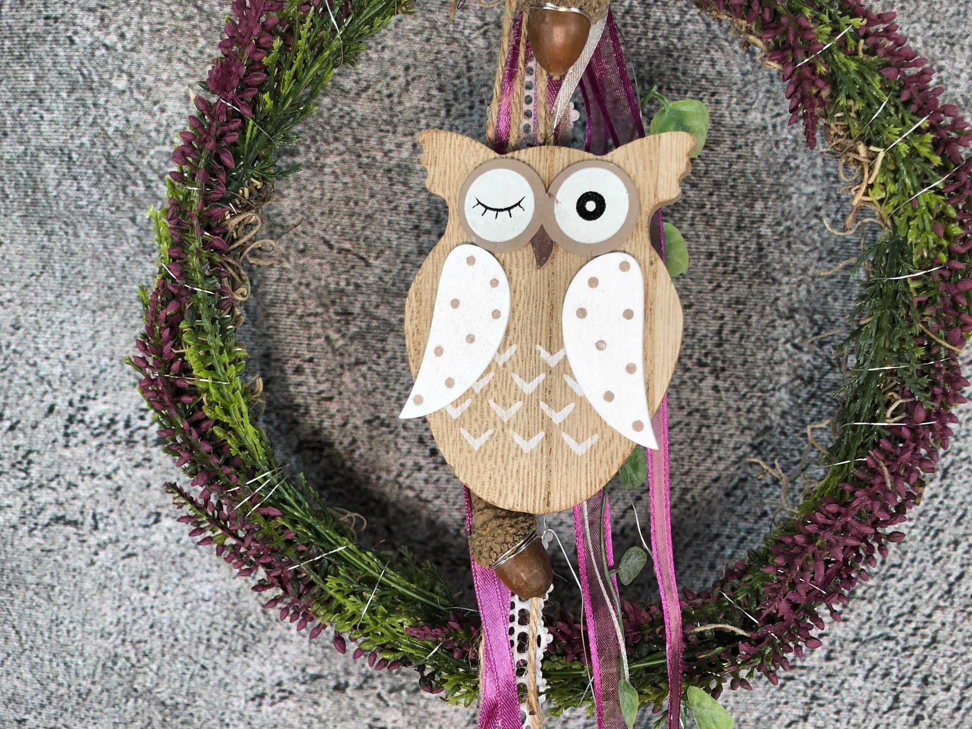 Türkranz Heide Eule Herbst Herbstlich Türschmuck Modern Wunschfarbe Wunschgröße Tür Schmuck ganzjährig – handgemacht aus Seiden- und Kunstblumen, langlebig & pflegeleicht von SarahsFlowerStudio