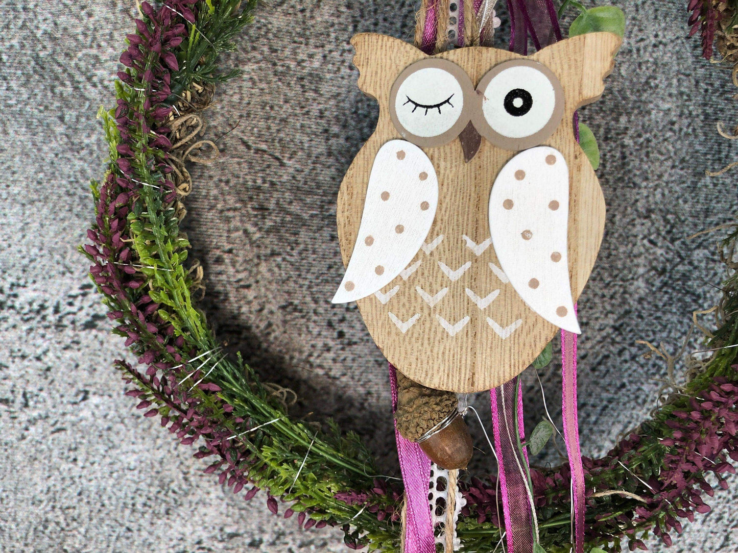 Türkranz Heide Eule Herbst Herbstlich Türschmuck Modern Wunschfarbe Wunschgröße Tür Schmuck ganzjährig – handgemacht aus Seiden- und Kunstblumen, langlebig & pflegeleicht von SarahsFlowerStudio