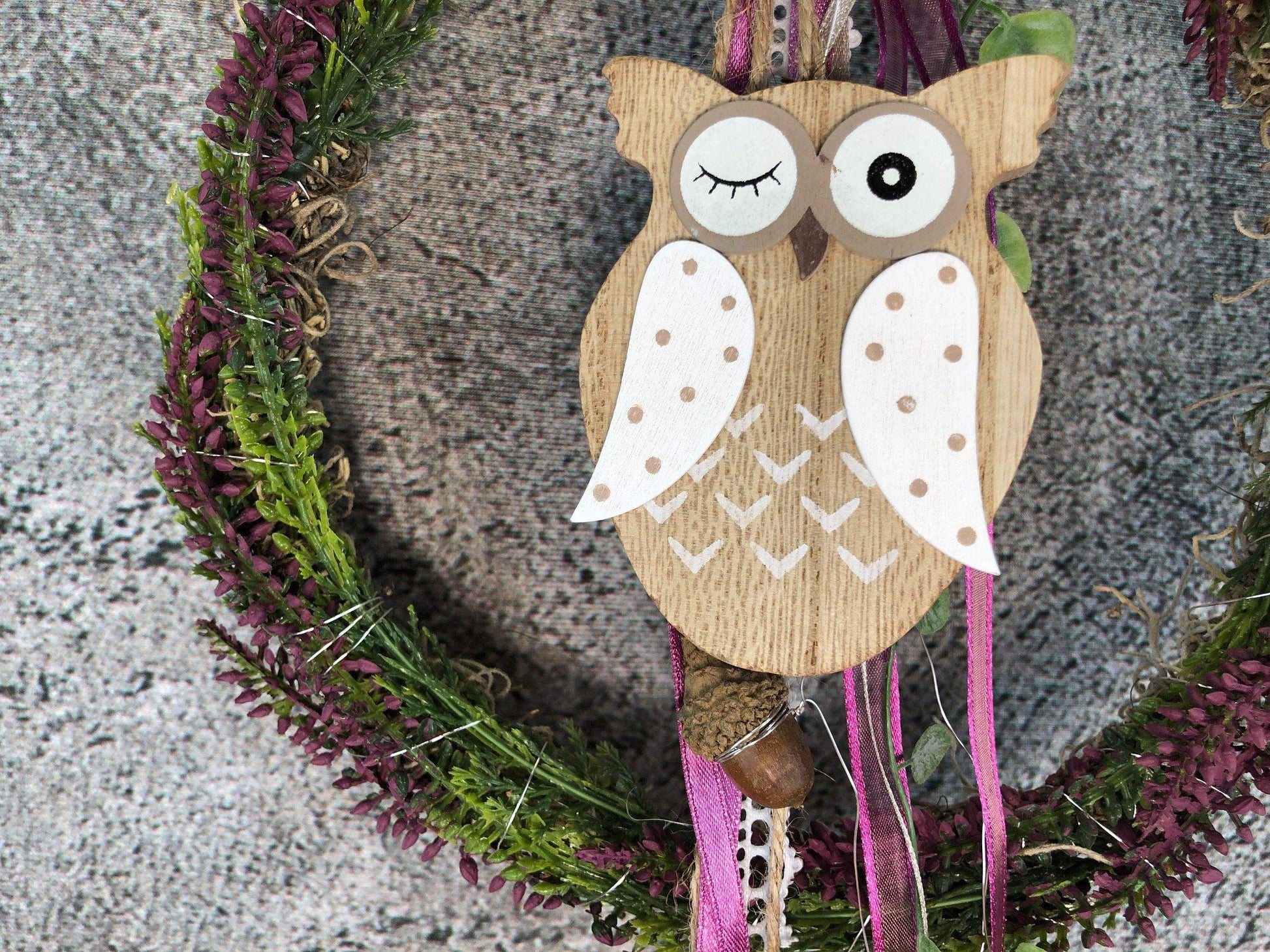 Türkranz Heide Eule Herbst Herbstlich Türschmuck Modern Wunschfarbe Wunschgröße Tür Schmuck ganzjährig – handgemacht aus Seiden- und Kunstblumen, langlebig & pflegeleicht von SarahsFlowerStudio