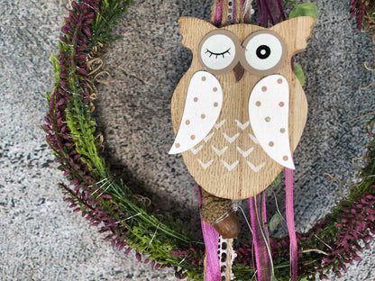Türkranz Heide Eule Herbst Herbstlich Türschmuck Modern Wunschfarbe Wunschgröße Tür Schmuck ganzjährig – handgemacht aus Seiden- und Kunstblumen, langlebig & pflegeleicht von SarahsFlowerStudio