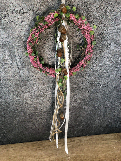 Türkranz Heide Erika Herz Eicheln Eichel Herbst Herbstlich Türschmuck Modern Wunschfarbe Wunschgröße Tür Schmuck ganzjährig – handgemacht aus Seiden- und Kunstblumen, langlebig & pflegeleicht von SarahsFlowerStudio