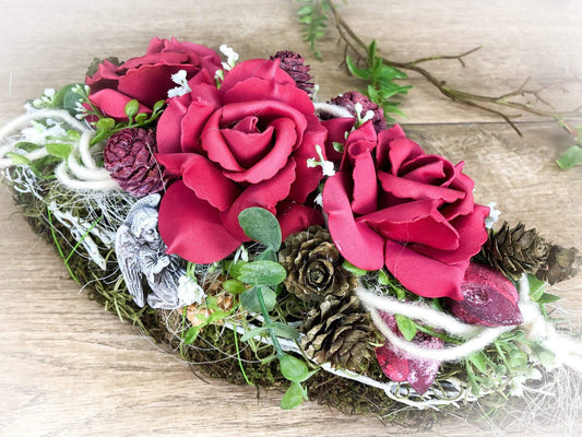 Grabgesteck Grabschmuck 35cm Grabdeko Grabdekoration – handgemacht aus Seiden- und Kunstblumen, langlebig & pflegeleicht von SarahsFlowerStudio