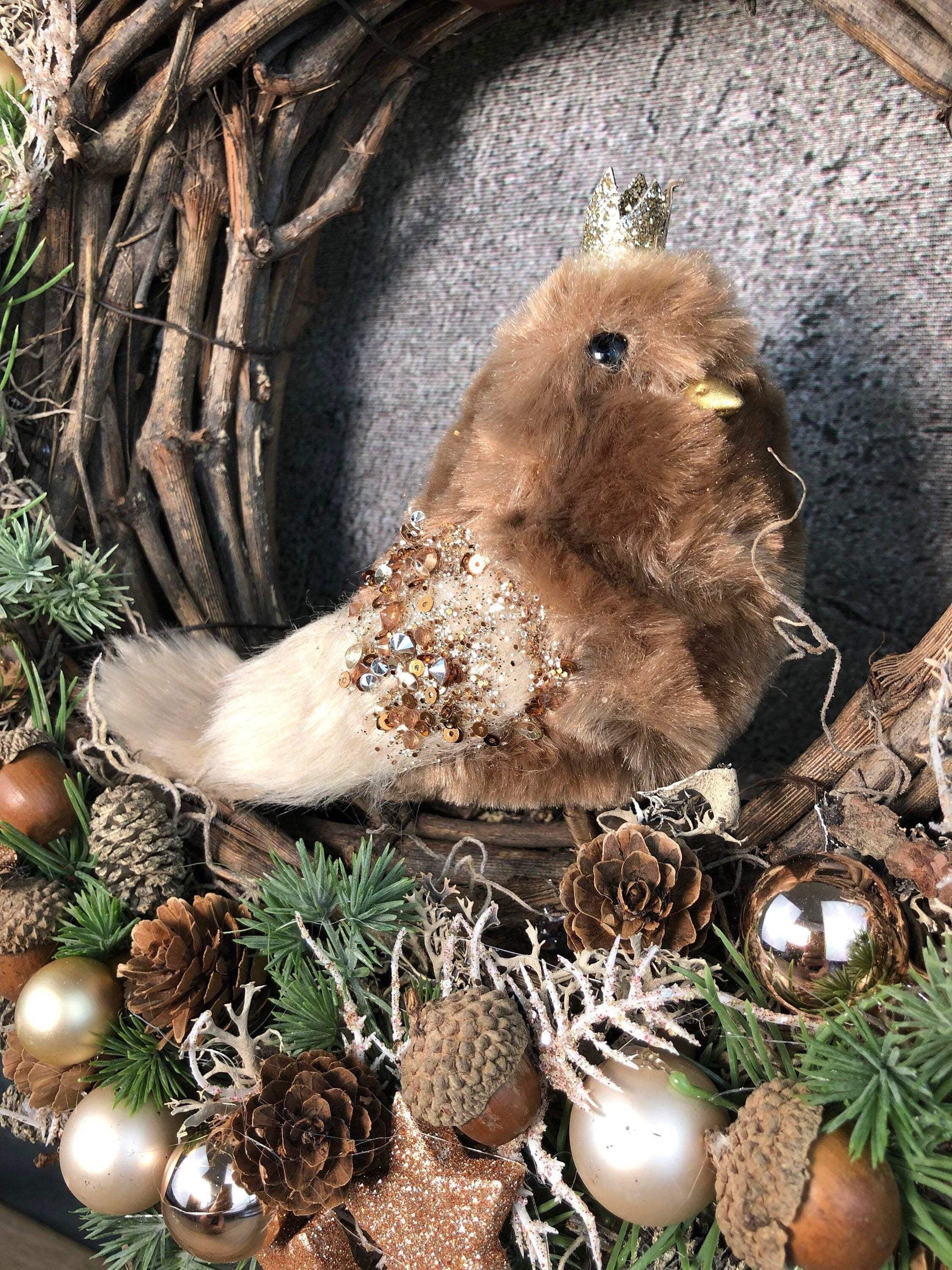 Advent Türkranz Türdeko Türschmuck Weihnachten Vogel Eule Kautz Moos Weide Zapfen mit LED – handgemacht aus Seiden- und Kunstblumen, langlebig & pflegeleicht von SarahsFlowerStudio