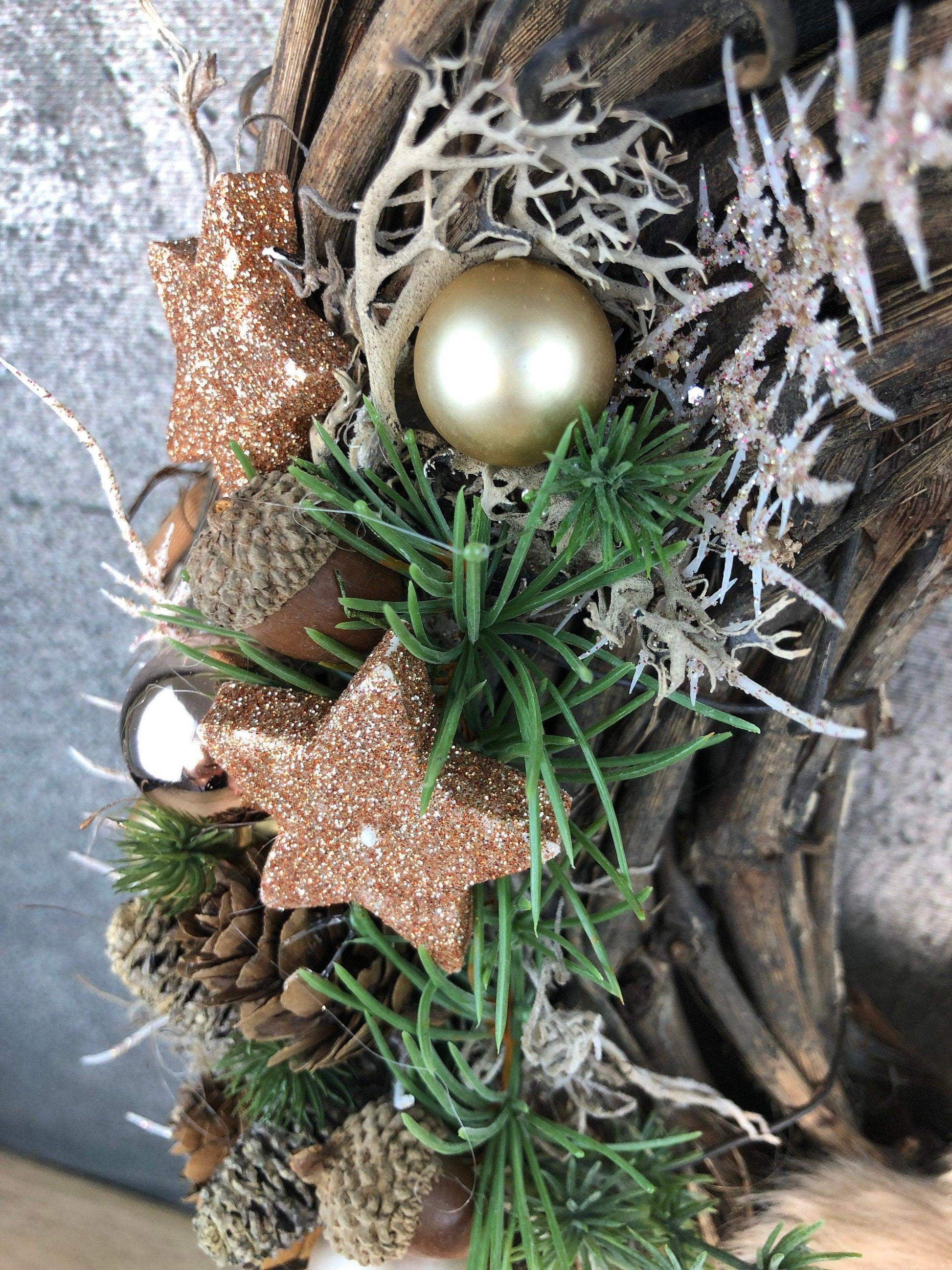 Advent Türkranz Türdeko Türschmuck Weihnachten Vogel Eule Kautz Moos Weide Zapfen mit LED – handgemacht aus Seiden- und Kunstblumen, langlebig & pflegeleicht von SarahsFlowerStudio