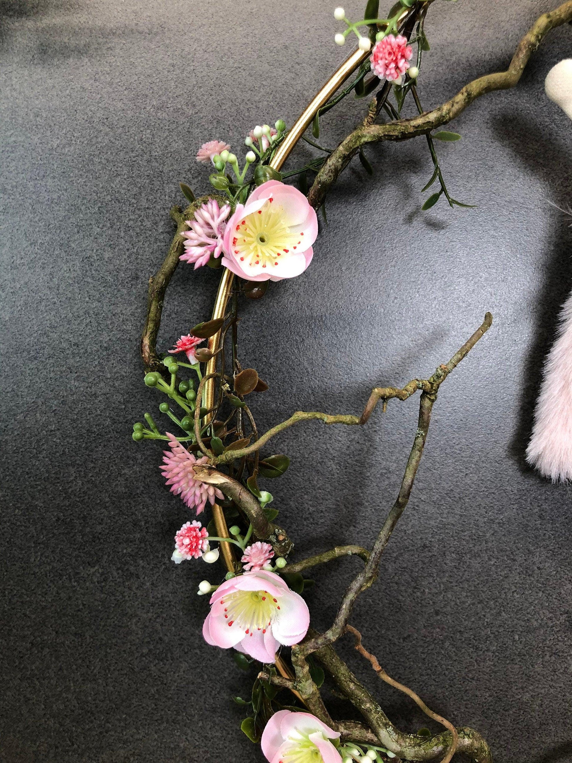 Türkranz Frühling modern mit Hasen – Seidenblumen Türdeko ganzjährig – Türkranz – SarahsFlowerStudio