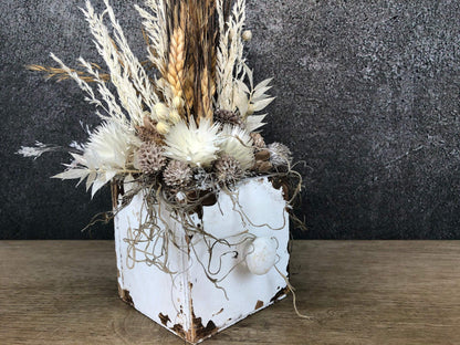 Tischdeko Blumen Tischgesteck Kerze Schublade Gräser Trockenblumen Trockenmaterial Natur natürlich dried bouquet dried Flowers – handgemacht aus Seiden- und Kunstblumen, langlebig & pflegeleicht von SarahsFlowerStudio