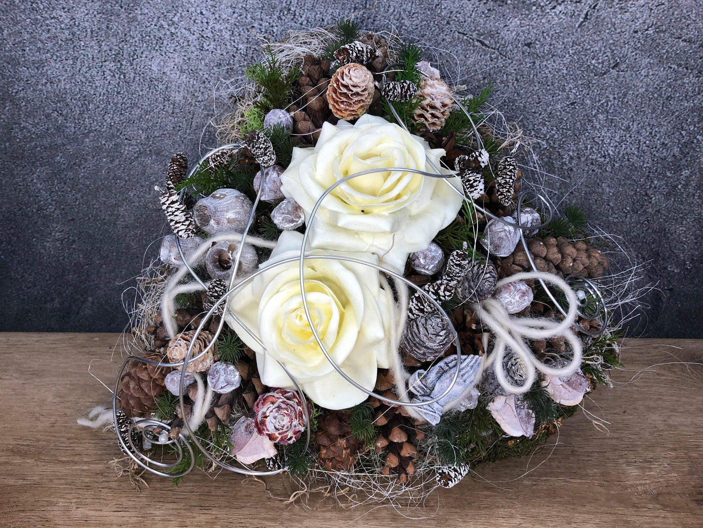 Grabherz Wachsrose – Grabschmuck Seidenblumen langlebig – Grabgesteck – SarahsFlowerStudio