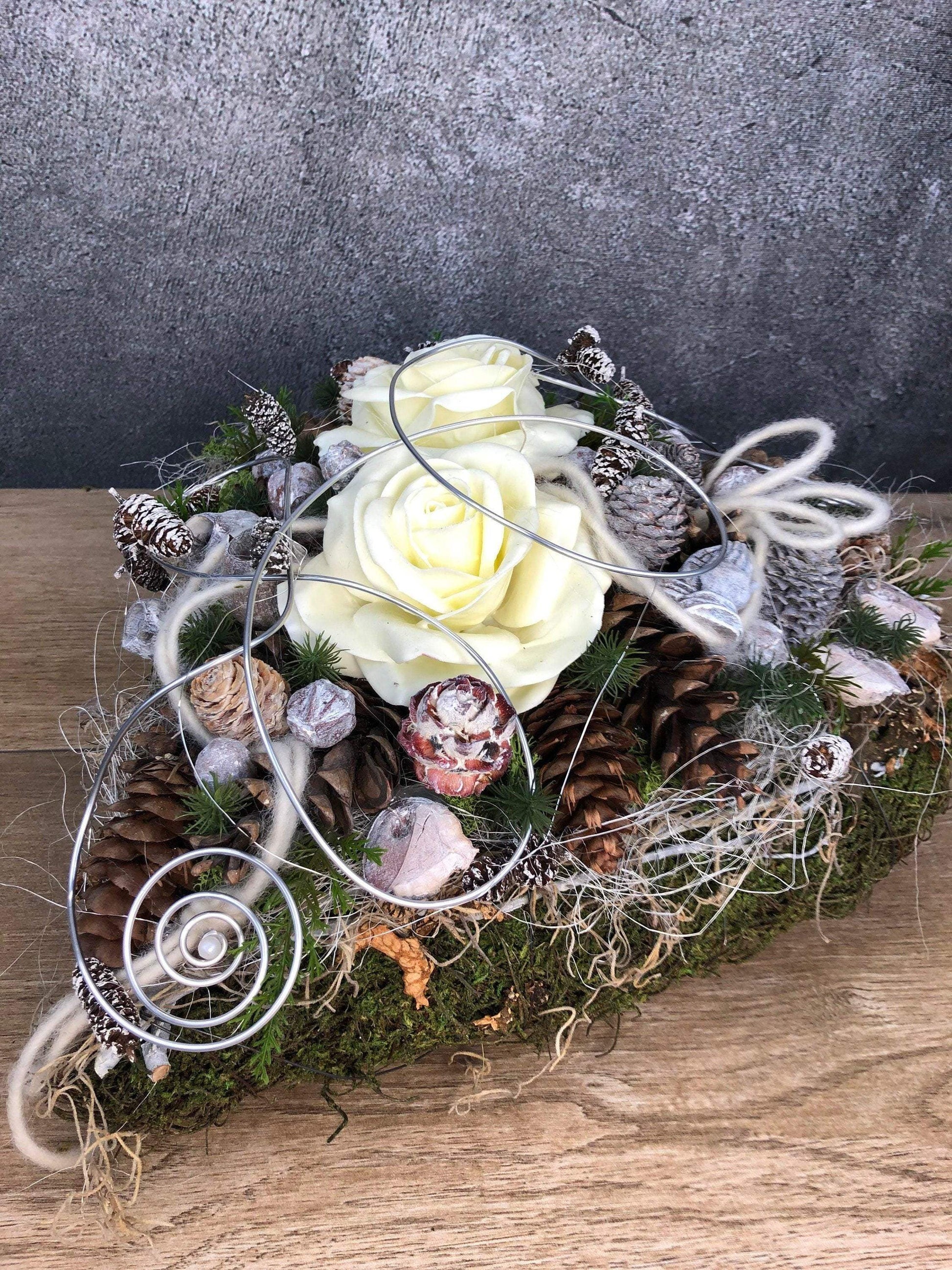 Grabherz Wachsrose – Grabschmuck Seidenblumen langlebig – Grabgesteck – SarahsFlowerStudio