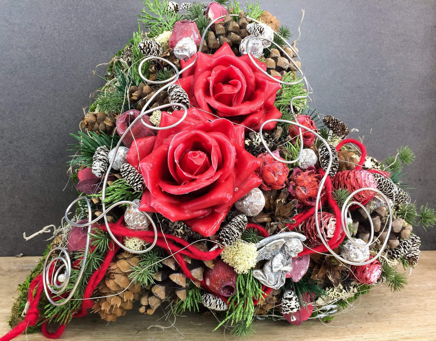 Grabherz Wachsrose – Grabschmuck Seidenblumen langlebig – Grabgesteck – SarahsFlowerStudio