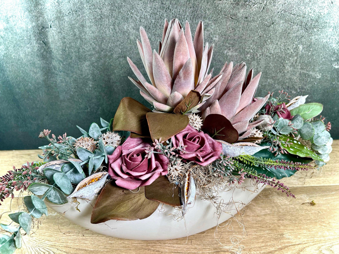 Grabgesteck Protea 70cm Seidenblumen – langlebiger Grabschmuck – Grabgesteck – SarahsFlowerStudio