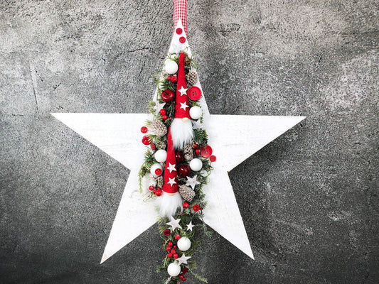 Advent Türkranz Stern 40cm Wichtel Stern Türdekoration Türschmuck Fensterdeko Weihnachten Weihnachtsdekoration – handgemacht aus Seiden- und Kunstblumen, langlebig & pflegeleicht von SarahsFlowerStudio