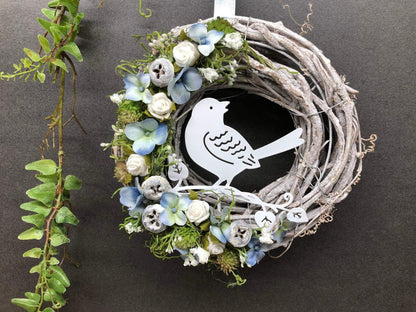 Türkranz Türdeko Türschmuck Modern Ganzjährig Vögel Vogel Rose Schleierkraut Band Tür Schmuck Herbst – handgemacht aus Seiden- und Kunstblumen, langlebig & pflegeleicht von SarahsFlowerStudio