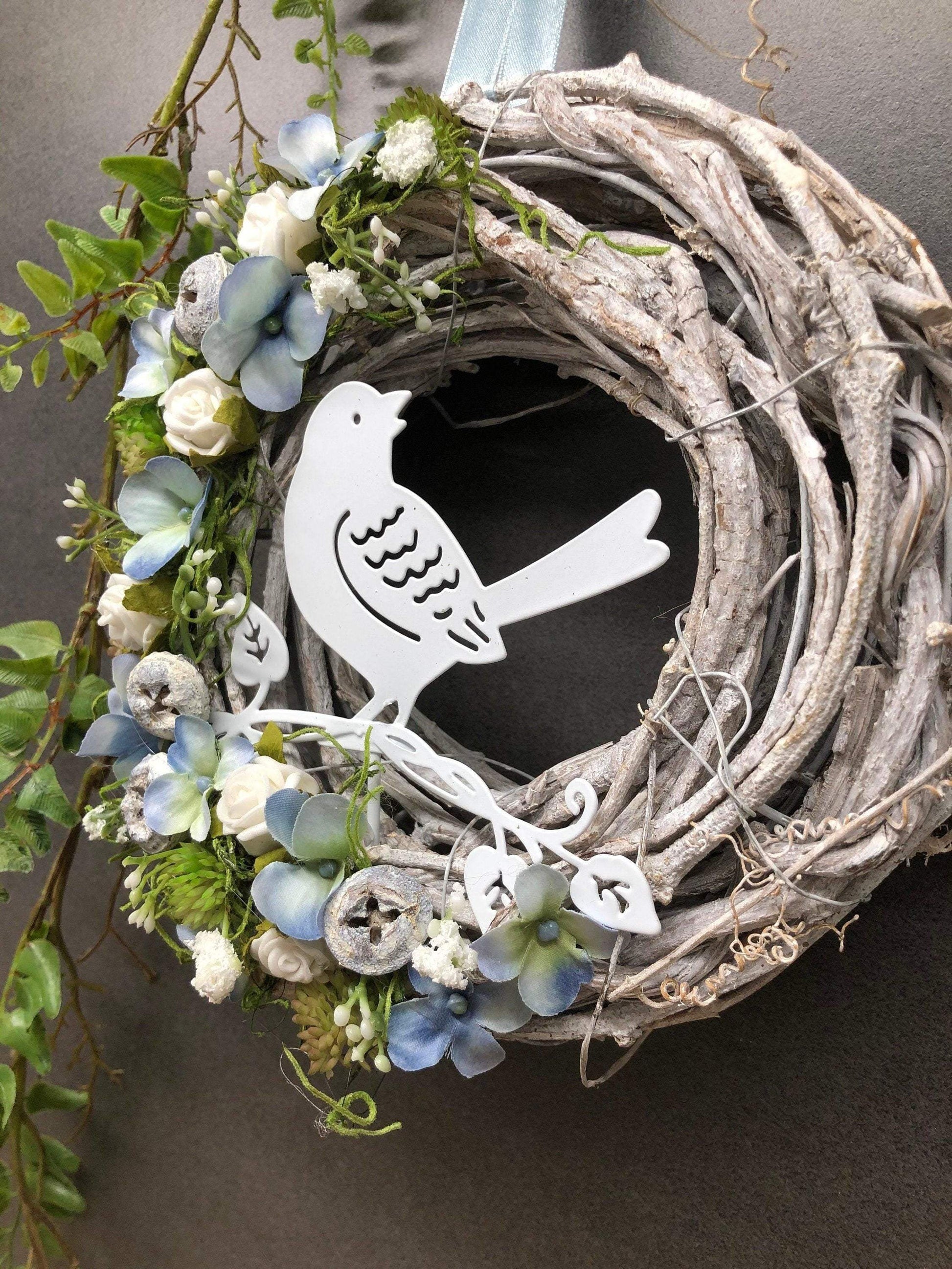 Türkranz Türdeko Türschmuck Modern Ganzjährig Vögel Vogel Rose Schleierkraut Band Tür Schmuck Herbst – handgemacht aus Seiden- und Kunstblumen, langlebig & pflegeleicht von SarahsFlowerStudio