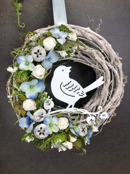 Türkranz Türdeko Türschmuck Modern Ganzjährig Vögel Vogel Rose Schleierkraut Band Tür Schmuck Herbst – handgemacht aus Seiden- und Kunstblumen, langlebig & pflegeleicht von SarahsFlowerStudio