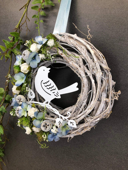 Türkranz Türdeko Türschmuck Modern Ganzjährig Vögel Vogel Rose Schleierkraut Band Tür Schmuck Herbst – handgemacht aus Seiden- und Kunstblumen, langlebig & pflegeleicht von SarahsFlowerStudio