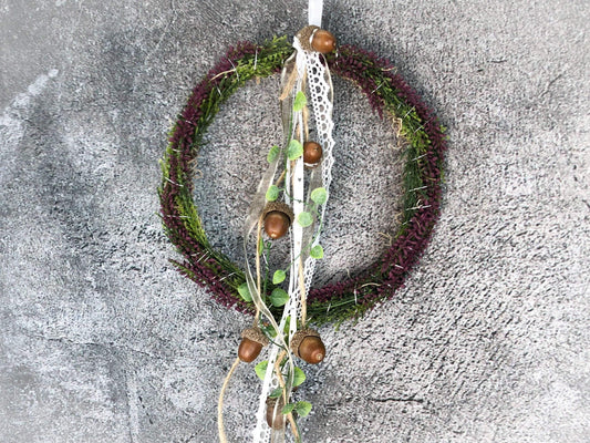 Türkranz Heide Erika Herz Eicheln Eichel Herbst Herbstlich Türschmuck Modern Wunschfarbe Wunschgröße Tür Schmuck ganzjährig – handgemacht aus Seiden- und Kunstblumen, langlebig & pflegeleicht von SarahsFlowerStudio
