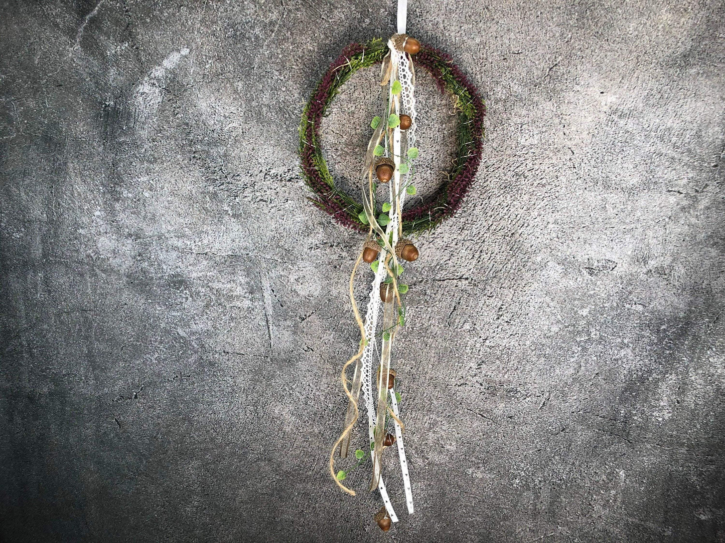 Türkranz Heide Erika Herz Eicheln Eichel Herbst Herbstlich Türschmuck Modern Wunschfarbe Wunschgröße Tür Schmuck ganzjährig – handgemacht aus Seiden- und Kunstblumen, langlebig & pflegeleicht von SarahsFlowerStudio