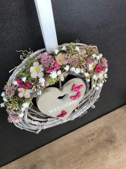 Türkranz Türdeko Türschmuck Frühling Kirschblüten Herz WelcomeModern ganzjährig Tür Schmuck Herbst – handgemacht aus Seiden- und Kunstblumen, langlebig & pflegeleicht von SarahsFlowerStudio