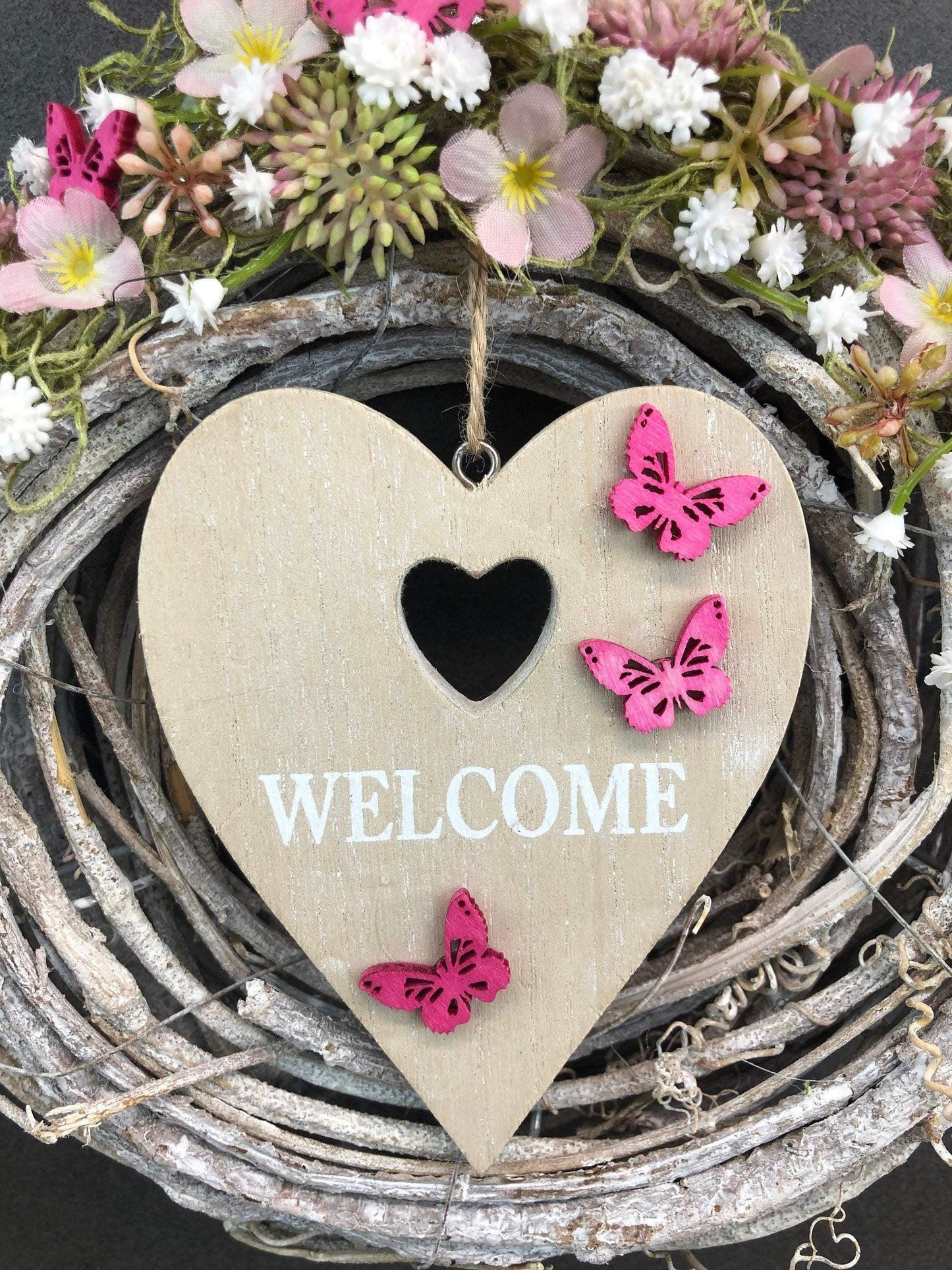 Türkranz Türdeko Türschmuck Frühling Kirschblüten Herz WelcomeModern ganzjährig Tür Schmuck Herbst – handgemacht aus Seiden- und Kunstblumen, langlebig & pflegeleicht von SarahsFlowerStudio