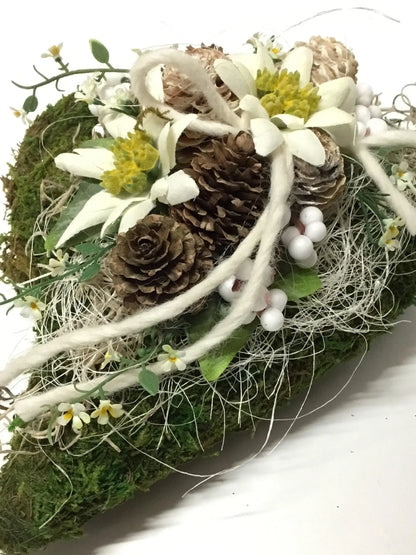 Grabgesteck Grabschmuck Urnengrab Gesteck Grab Allerheiligen Edelweiß Herz Moosherz Rose Grave Arrangument grave flowers longlasting – handgemacht aus Seiden- und Kunstblumen, langlebig & pflegeleicht von SarahsFlowerStudio