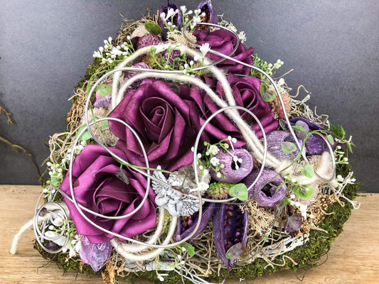 Grabgesteck Grabschmuck Herz Grabdekoration Grabschmuck Allerheiligen Engel Rose – handgemacht aus Seiden- und Kunstblumen, langlebig & pflegeleicht von SarahsFlowerStudio