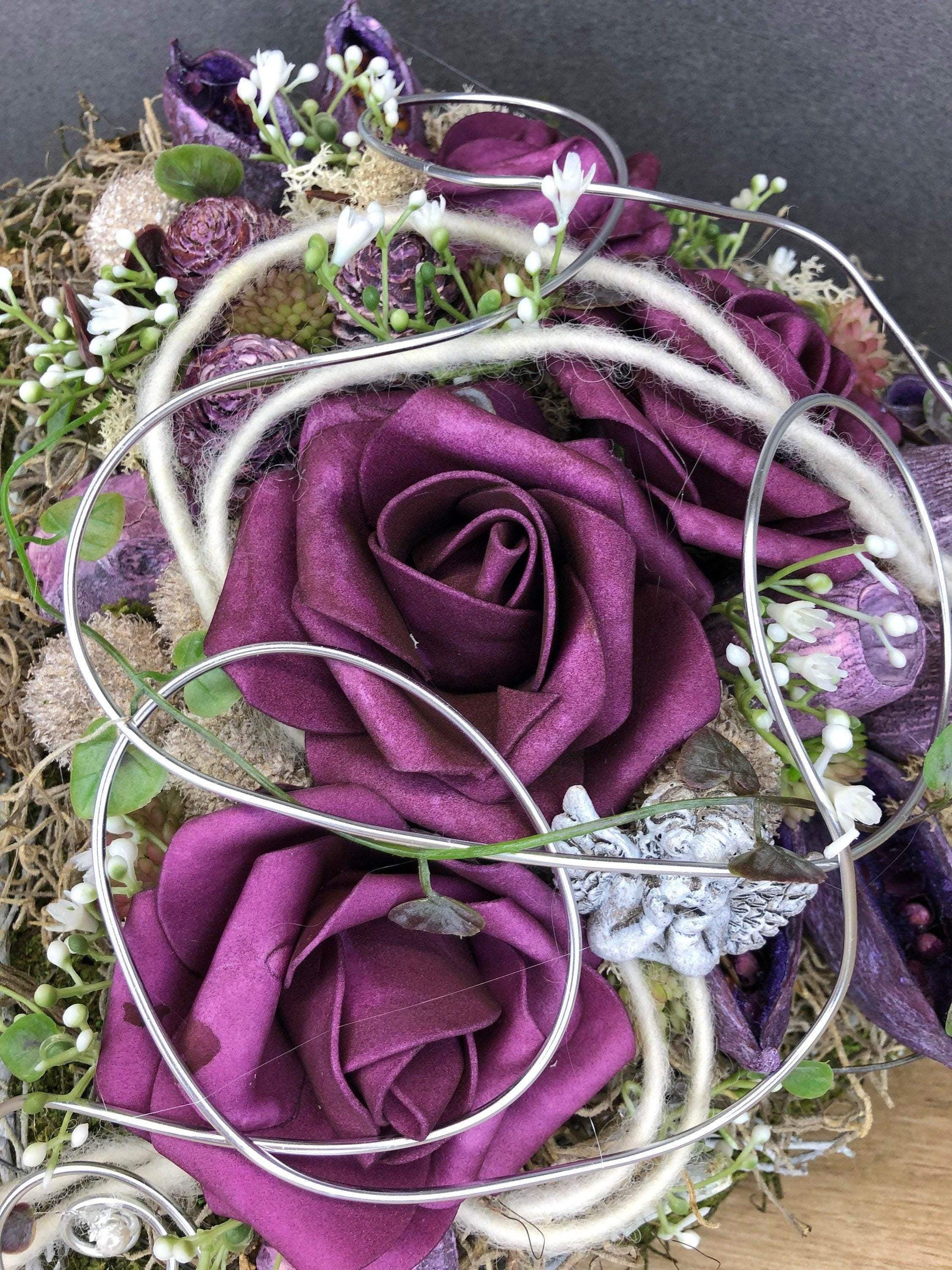 Grabgesteck Grabschmuck Herz Grabdekoration Grabschmuck Allerheiligen Engel Rose – handgemacht aus Seiden- und Kunstblumen, langlebig & pflegeleicht von SarahsFlowerStudio